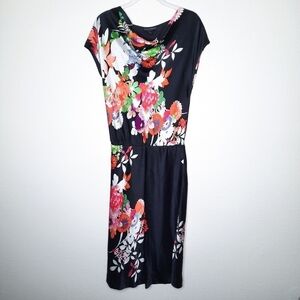 Natori NotoriOUS Black Floral Silk Dress M